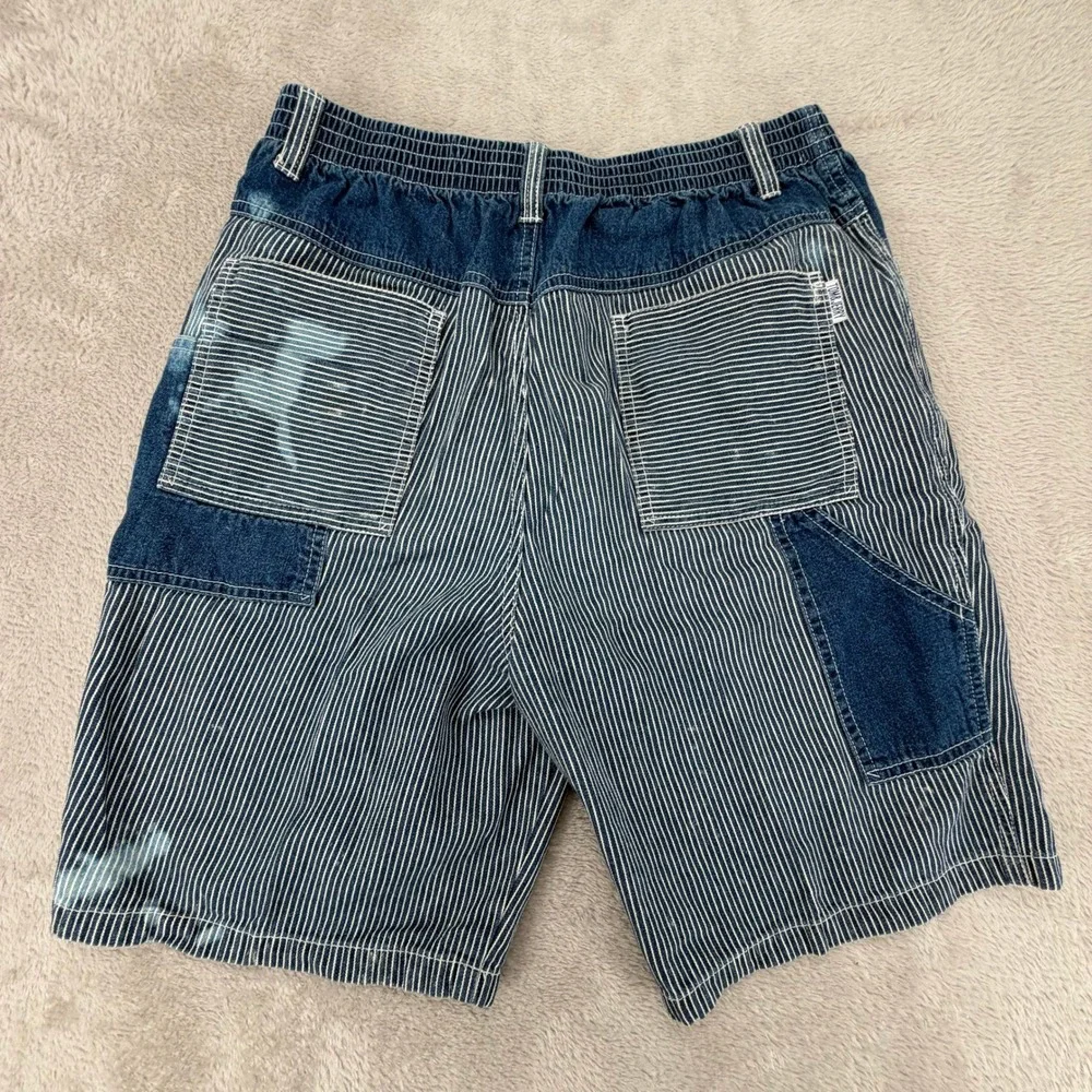 Vintage Tom & Jerry Mens XL Blue Hickory Stripe Denim Shorts Preowned Stains